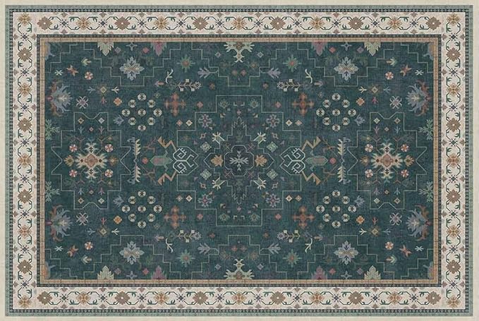 Dark Green 2x3 Door Mat Indoor Entrance Rug - Small Throw Area Rugs for Entryway, Kitchen, Bathroom, Bedroom, Laundry Room - Vintage Boho Eclectic Floral, Washable Low Pile Non-Slip