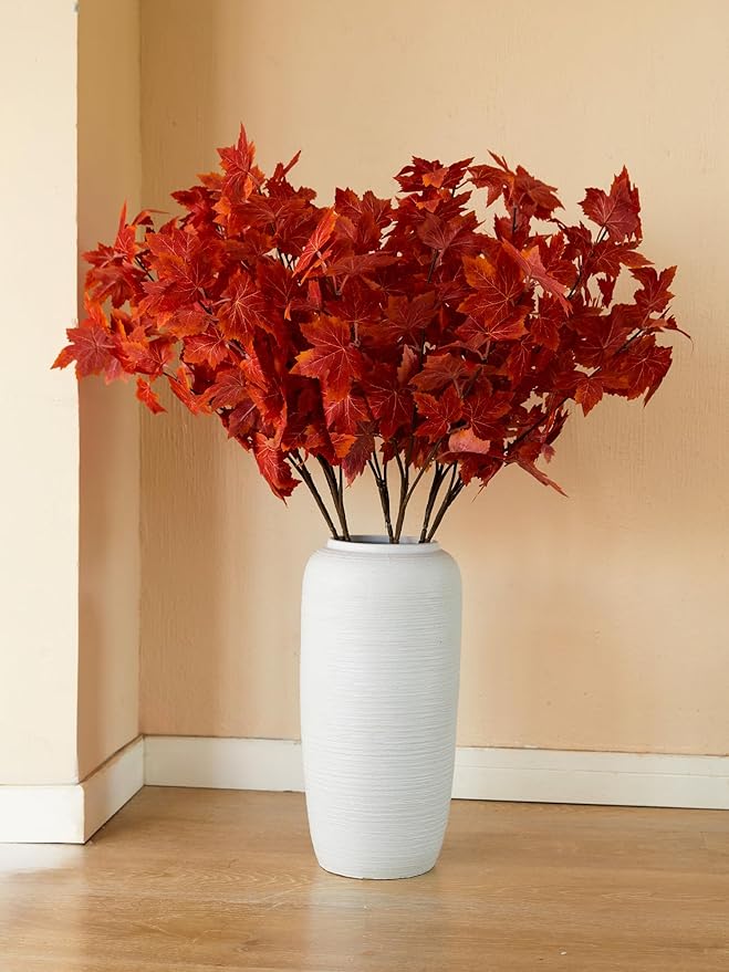 MISSPIN Thanksgiving Decorations 6 PCS Fall Decor Artificial Silk Maple Leaves Branches Set 35.43 Inch Fall Stems Faux Maple Leaves for Wedding Bouquet Table Centerpieces