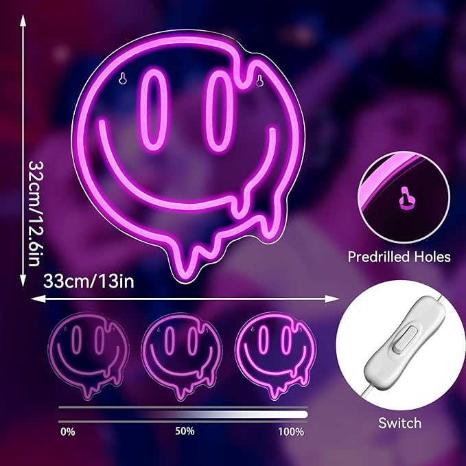 Smile Neon Sign for Wall Decor Boys Bedroom Neon light Signs Smile Boys Teen Gifts Kids Bedroom