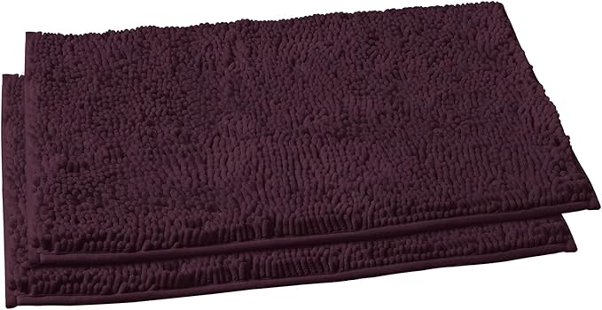 LuxUrux Bathroom Rugs Sets 2 Piece - Plush Bath Mat Set Quick-Dry Soft Chenille Bathroom Mat with Rubber Backing, Absorbant Bathroom Rug Set, Washable.(17 x 24, Plum)