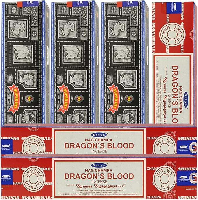 Super Hit Dragons Blood Incense Sticks & Holder Bundle Variety Pack from House of Nag Champa Incense Sticks and Trumiri