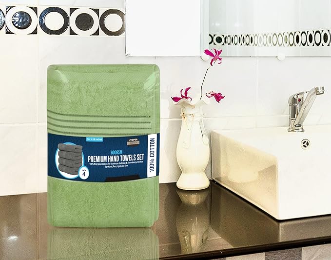 Utopia Towels 4 Piece Premium Hand Towels Set, 16 by 28 inches, 100% Ring Spun Cotton, Lightweight and Highly Absorbent Towels for Bathroom, Travel, Camp, Hotel, and Spa, Sage Green
