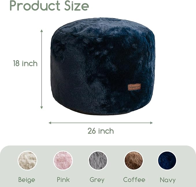 HIGOGOGO Pouf Stuffed Ottoman Round Modern Foam Filled Foot Rest Chair Decorative Poufs 26 x 18 Inches Fluffy Boho Comfy Stool for Living Room, Navy
