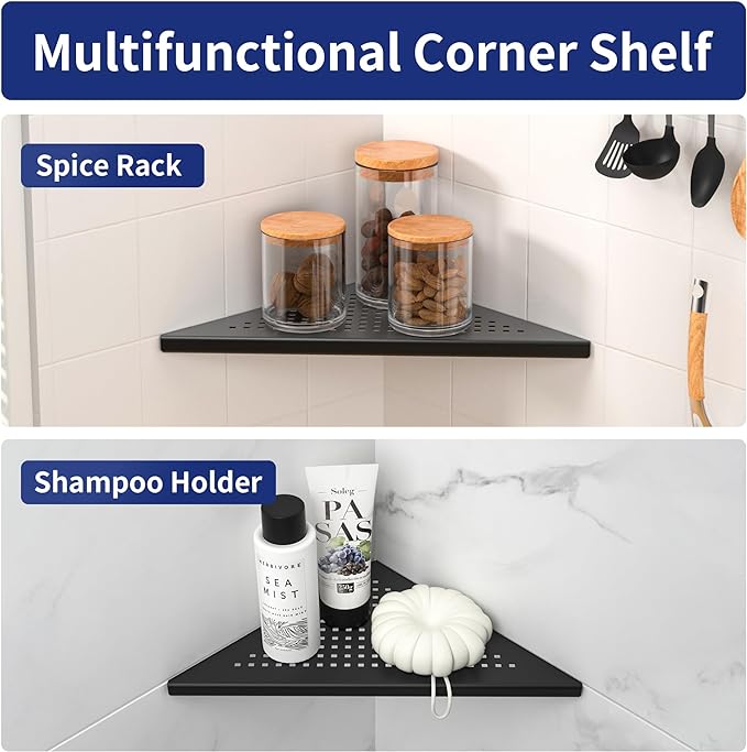 Corner Shower Shelves, 10" Matte Black 304 Stainless Steel Recessed Shelf for Bathroom, Grout in Shelf for Tiled Wall 2 Pack, No Drilling Needed