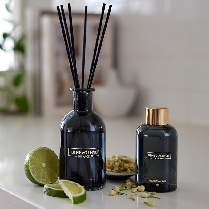 Benevolence LA Bergamot & Jasmine Reed Diffuser Oil Refill | Long Lasting Home Fragrance for Bathroom and Bedroom | Essential Oils for Relaxation - 4 oz
