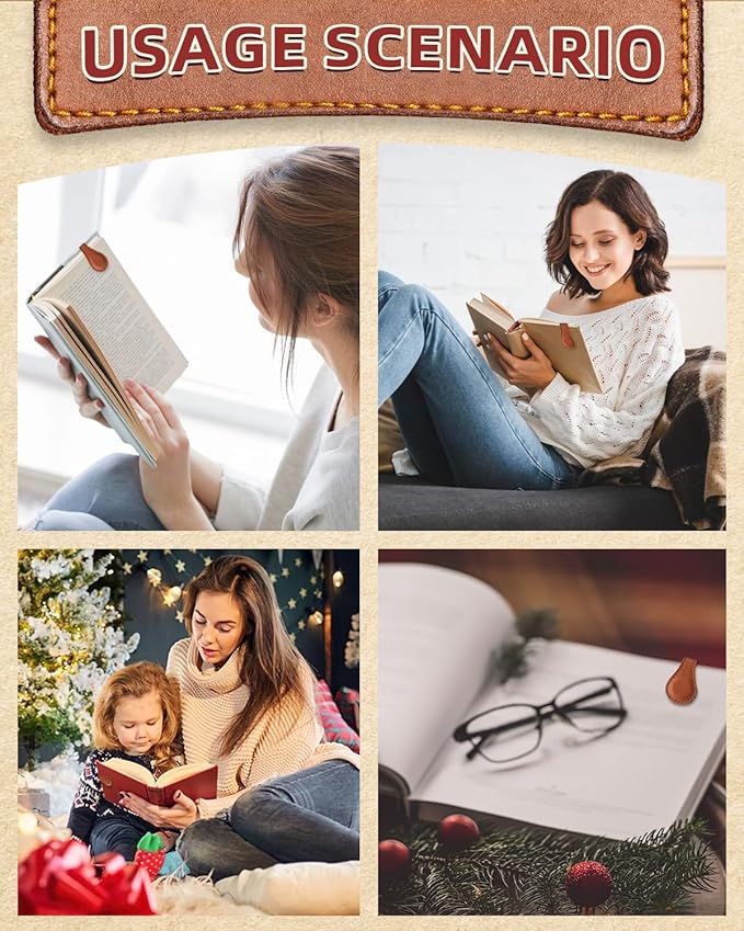 2Pcs Magnetic Leather Bookmarks with Gift Box, Vintage Faux Leather Book Mark, Double-Sided Magnetic Bookmarks Supplies Gift for Men&Women Read Book Lovers (Red + Brown)