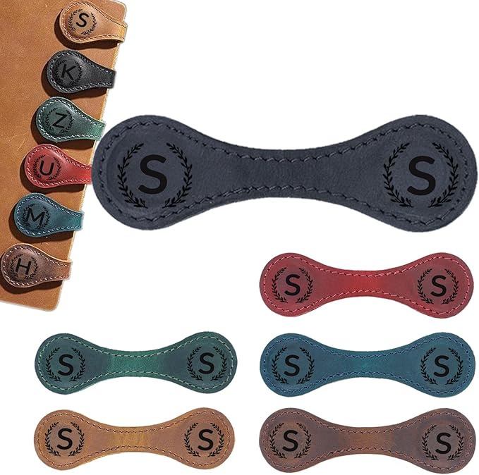 Magnetic Leather Bookmark with 26 Initial for Reading Women,Personalized Magnet Book Marks Gifts for Men,Book Lovers (Black, S)