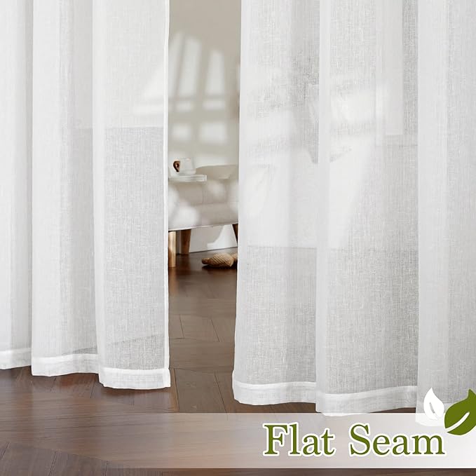 NICETOWN White Linen Curtains 144 inch Length 2 Panels, Grommet Linen Weave Curtains & Drapes Privacy with Light Filtering Window Treatments for Bedroom/Living Room, W52 x L144, 2 Panels