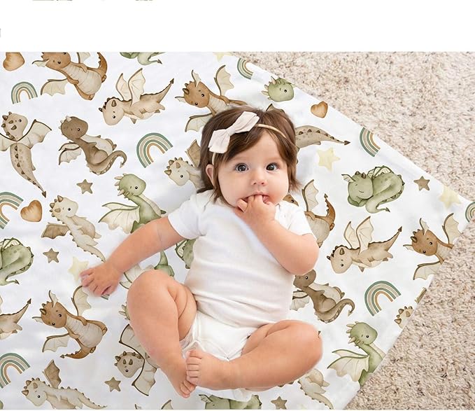 Dragon Baby Blanket for Boys Girls Soft Double Layer Minky with Dotted Backing, for Fairy Tale Theme Toddler Nursery, Newborn Infant Toddler Crib Bedding, Stroller, Receiving Blankets, 30"x40"
