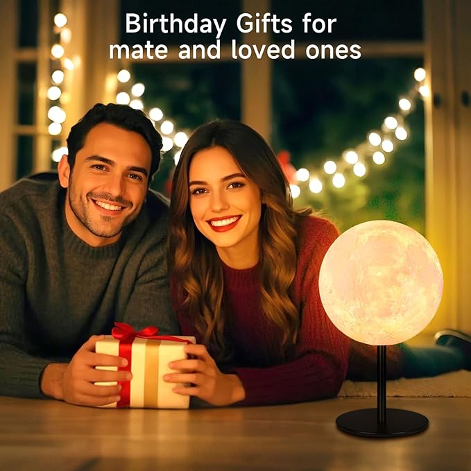 Moon Lamp Bedside Table Lamp, Dimmable Bedside Lamp with 30 Modes, Moon Night Light Small Table Lamp for Bedroom, Kids Room, Dorm, Office, Desk Lamp Nightstand Gifts for Girls Boys Teen Women Birthday
