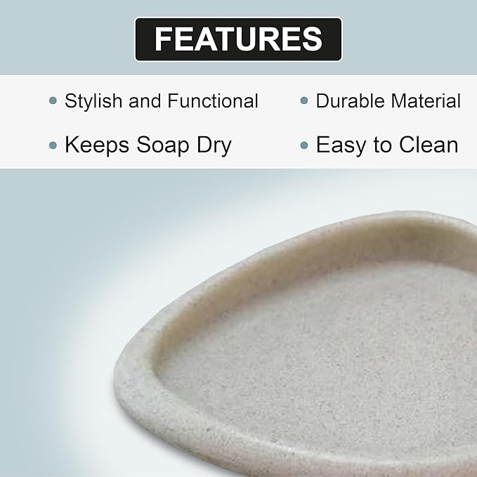 Ceramic Soap Dish - Cream Polyresin Sand and Stone Effect Soap Bar Holder for Bathroom or Kitchen, Sophisticated Elegance