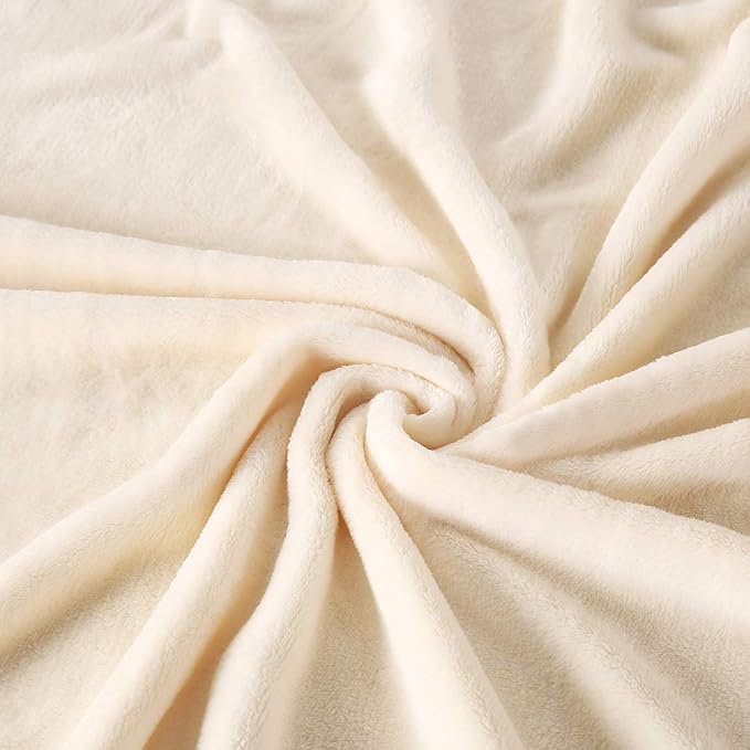 TASTHROW Large Flannel Fleece Throw Blanket, 60×80 Inch - Cozy Lightweight Thick Blanket - All Seasons Suitable for Women, Men and Kids (Cream White)