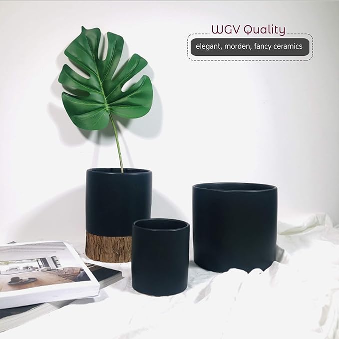 WGVI Matte Black Ceramic Cylinder Vase Width 6.5" Height 6", Flower Arrangements, Candle Holder, Terrarium Planter Pot, Storage Container Organizer, Pen Brush Holder, Modern Table top Decor, 6 Pc