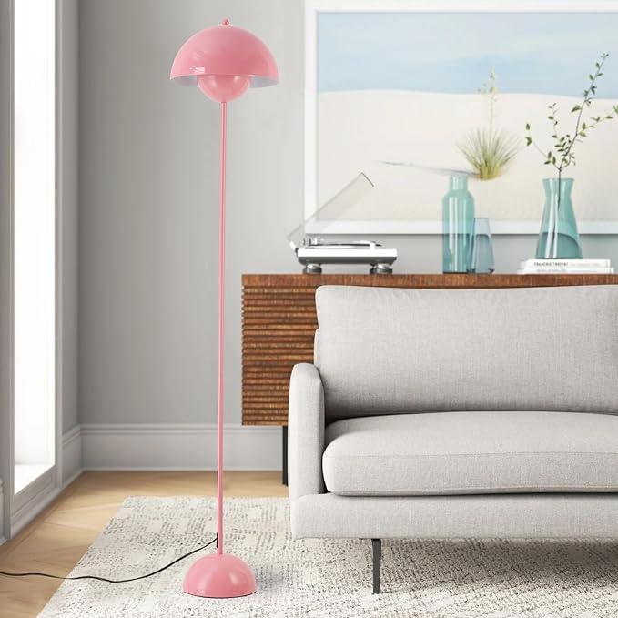 COSYLUX Modern Floor Lamp for Living Room, Industrial Tall Standing Lamp for Bedroom, Metal Shade Reflecting Light Reading Floor Lamp for Office, Nursery Room, Corner(Light Pink)
