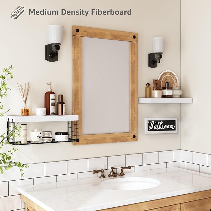 QEEIG Bathroom Shelves Over Toilet - Paper Storage Wall Mounted Farmhouse Decor Decorations Aesthetic Décor Sign Small Floating Shelf 2+1 Set 16 inch, White and Black (020WB)