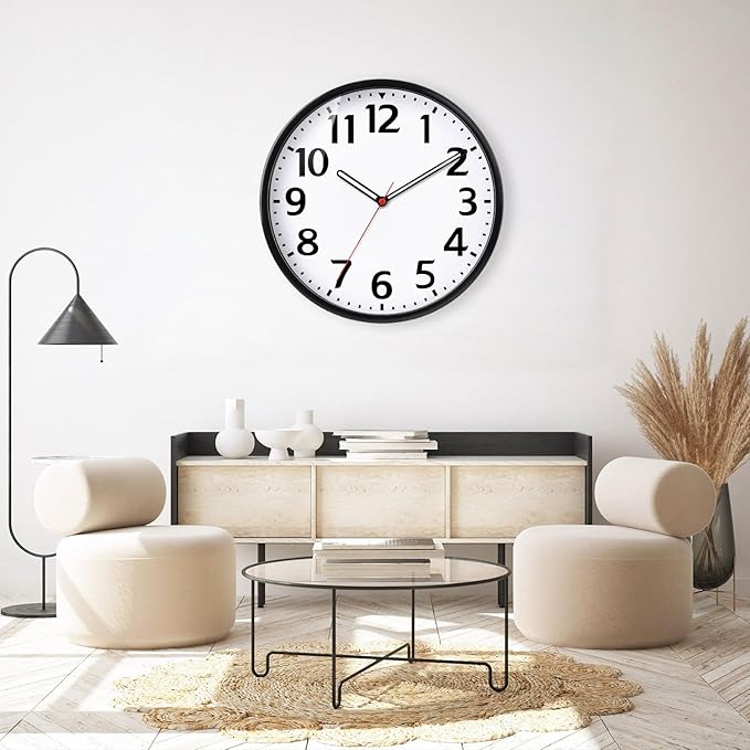 Wall Clock Silent & Non Ticking Modern Quartz Battery Operated Digital Quiet Sweep Office/Home/School/Kitchen Decor Clocks 9 Inch Black
