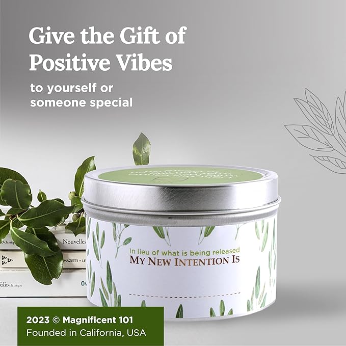 Magnificent 101 Long Lasting Pure White Sage Leaf Scented Smudge Candle | 6 Oz - 35 Hour Burn | Paraffin Free Soy Candle for House Energy Cleansing, Purification & Manifestation