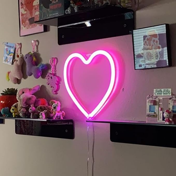 Pink Heart Neon Sign for Valentine's Day, Led Light 8.78.7 Inch Battery or USB Powered Romantic Love Lamp for Bedroom Wall Decor Art Kids Girl Room Wedding Party