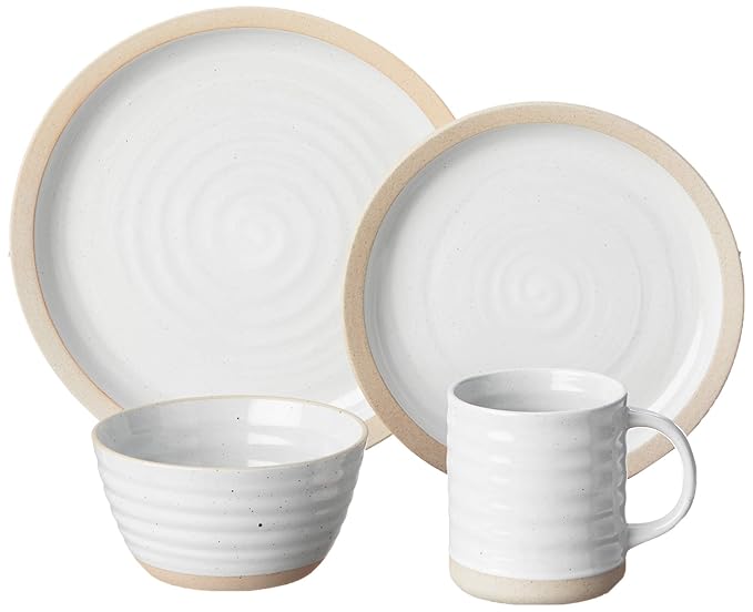 Certified International Artisan 16 piece Dinnerware Set, Set of 4, Off White, Tan
