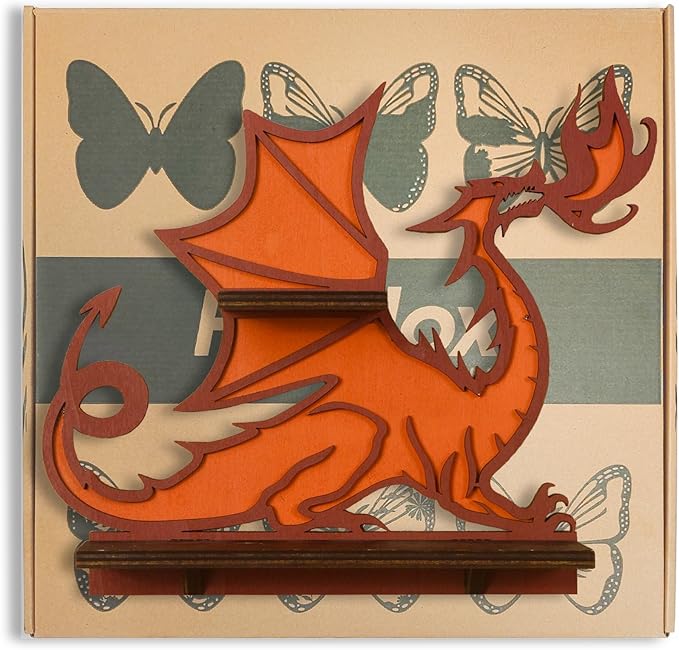 Wooden Fire-Spitting Dragon Decor Crystal Display Shelf for Wall, Rock Display Case Knick Knack Organizer Trinket Holder, Wall Hanging Shelves for Essential Oil & Nail Polish
