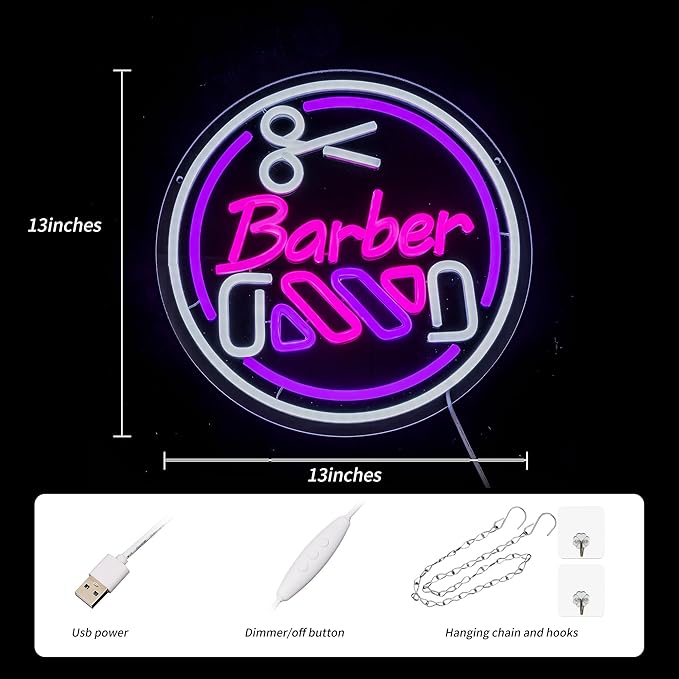 Barber Neon Sign for Barber Shop Decor Colorful Neon Light Round LED Neon Sign USB Powerd LED Neon Light for Decorating Barber Shop Hair Salon Barber Shop Beauty Studio