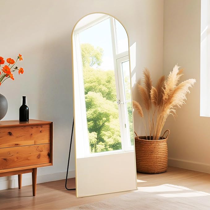 DUMOS Arched Wall-Mounted Full Length Mirror 26"x71" for Bedroom, Full Body Floor Mirror with Stand, Hanging or Leaning for Wall, Gold