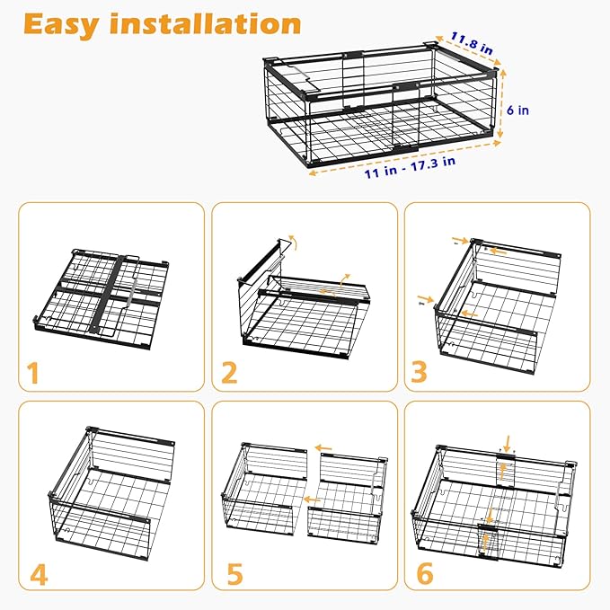 NADAMOO Freezer Organizer Bins, 2 Pack Large Expandable Stackable Chest Freezer Containers with Handle, Metal Adjustable Storage Baskets for Fridge, Deep Freezer, Cabinet, Kitchen, Pantry - Black