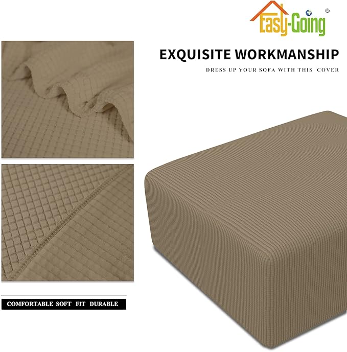 Easy-Going Stretch Square Ottoman Cover Folding Storage Stool Furniture Protector Soft Slipcover with Elastic Bottom (30x30x15inch, Tan)