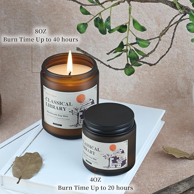 Classical Library Candle,Book Lovers Gifts,8 oz 40 Hours Burn Soy Wax Candle Gift for Readers Birthday Gifts for Book Lovers,Librarian