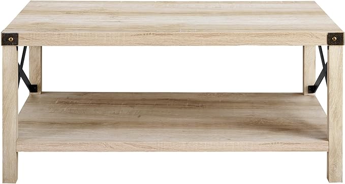 Walker Edison Sedalia Modern Farmhouse Metal X Coffee Table, 40 Inch, White Oak
