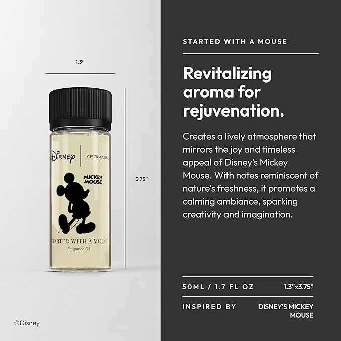 Aroma360 | Disney Mickey & Friends - Started with A Mouse Fragrance Oil | Luxury Essential Oil Diffuser | Aromatherapy Scent Diffuser Oil | Lemon, Bergamot and Ocean 1.7 fl oz, 50 mL