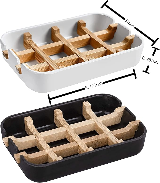 Aoheuo Modern Bamboo Fiber soap Holder and soap Dish Combination (Removable),5.12 Long by 3 Wide, 0.98 inches high, Used in Kitchens, bathrooms, and bar Sinks (White(2 Pack))