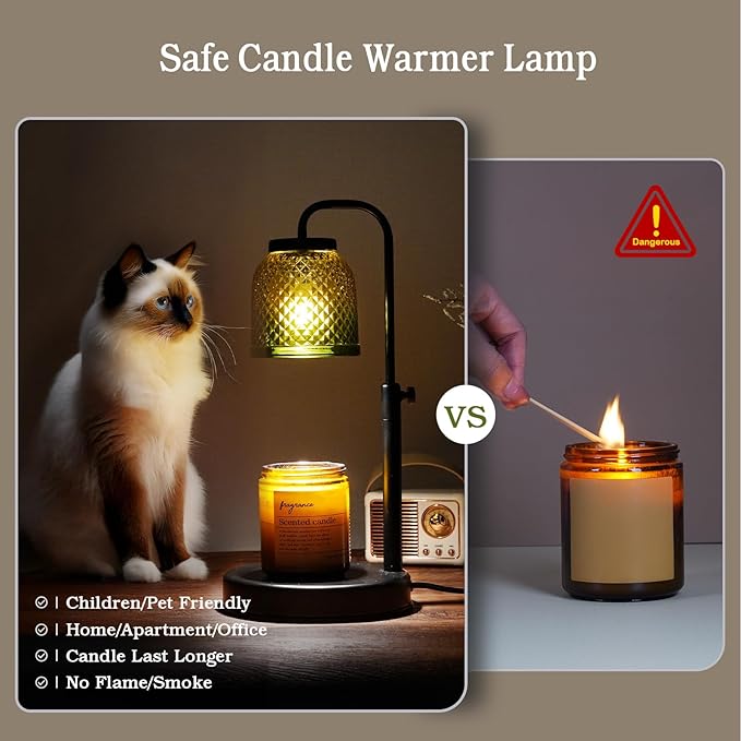 Candle Warmer Lamp with Timer Dimmer, Adjustable Height Electric Candle Lamp, Wax Melt Warmer Lamp for Jar Candles, Birthday Gifts for Women, House Warming Gifts New Home Bedroom Decor, 2 Bulbs