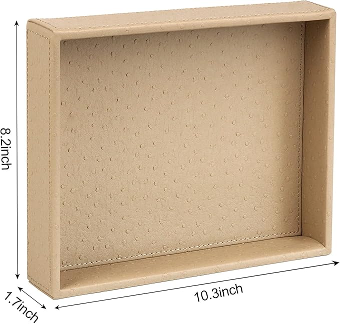 HofferRuffer Faux Leather Vanity Tray, Elegant Desktop Storage Organizer, Decorative Catchall Perfume Tray, Bathroom Valet Tray, Nightstand or Dresser Organizer, 10.2 x 8.4 x 1.8 inches (Beige)