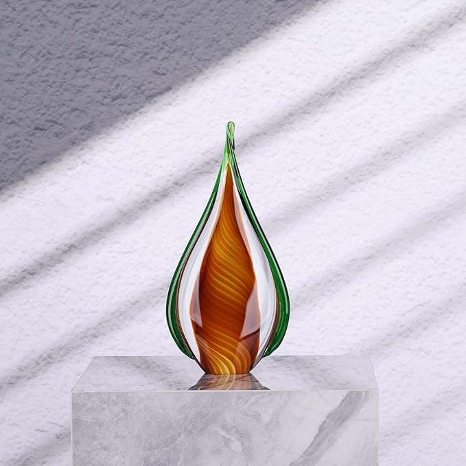 DOVDOV Blown Glass Sculpture, Green Glass Art Collection Statue, Unique Mediterranean Decorative Glass, Suitable for Office, Bookshelf, Dresser, Living Room Coffee Table, Mantelpiece Filling