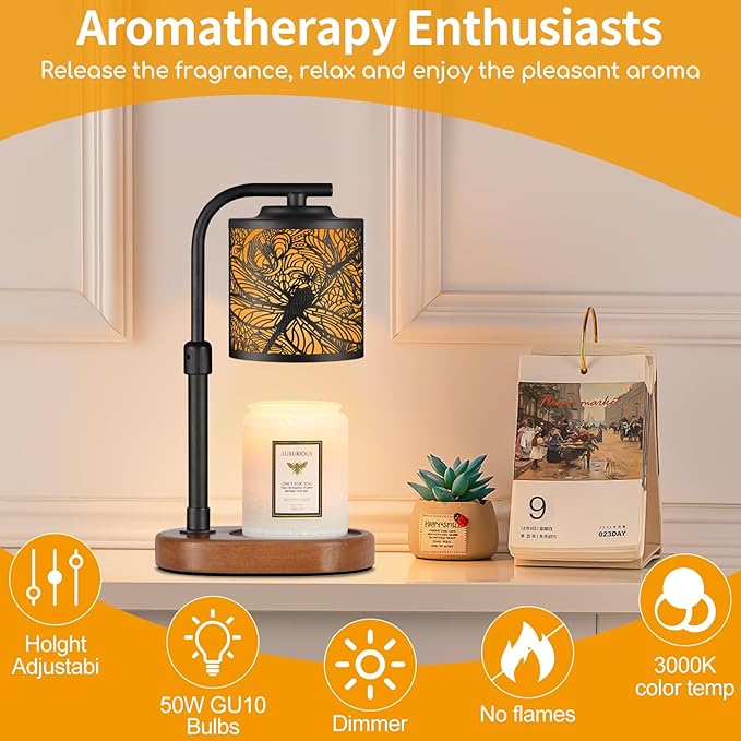 Candle Warmer Lamp, Electric Candle Lamp Warmer Birthday for Mom Women Home Bedroom Decor Wax Melt Warmer for Scented Wax with Jar Candles (Dragonfly)