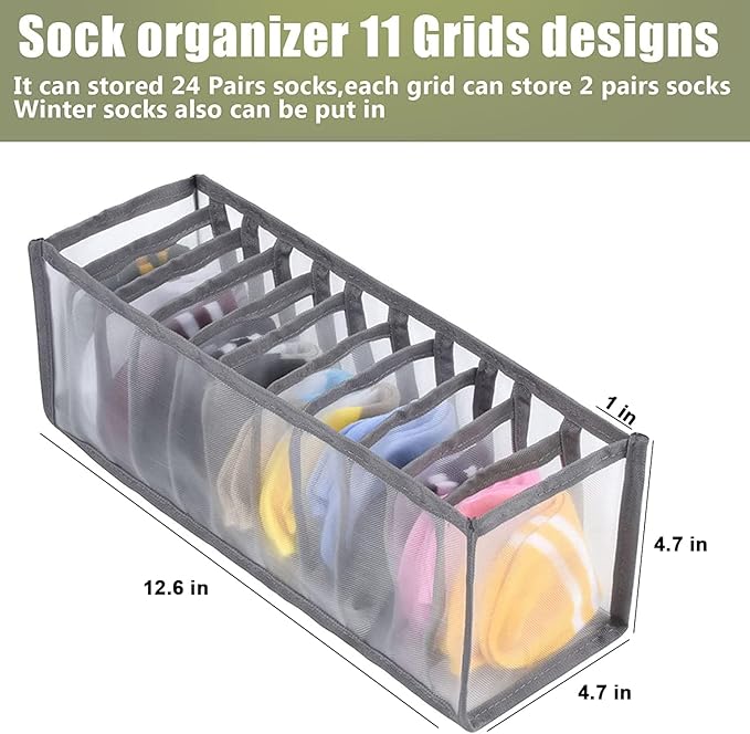 TOOVREN Socks Organizer 2 Pack, sock drawer organizer, sock drawer organizer divider, Cabinet Closet Organizers and Storage, Mesh Foldable Compartment Boxes for Storing Socks, Underwear, Ties, Panties