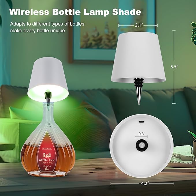Wine Bottle Lamp, 2025 New 3 Color Rechargeable Wireless Bottle Lamp for Liquor Bottles with Touch Dimming for Parties, Restaurants & Home Decor (RGB White)