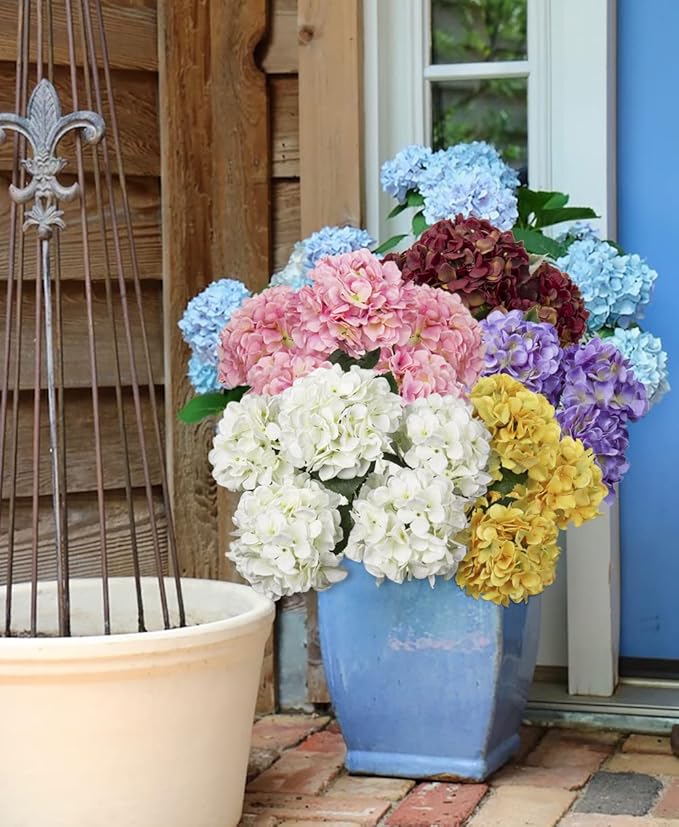 Pink Hydrangea Artificial Flowers Large Artificial Hydrangeas Silk Flowers for Home Decor Indoor Wedding Flowers Bouquets Faux Flowers Kitchen Centerpiece Table Decorations