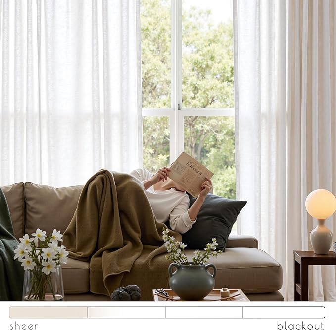 jinchan Linen Curtains 50W x 90L Inch Off White for Living Room Farmhouse Curtains Clip Rings Back Tab Rod Pocket Drapes 4-Panel Set