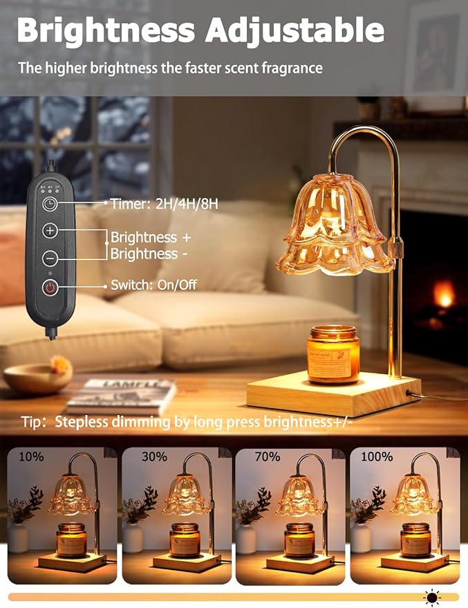 Candle Warmer Lamp with Timer Dimmer, Adjustable Flower Lamp Warmer for Large Jar Candle, Electric Wax Melt Light with 2 Bulbs, Birthday Housewarming Gifts for Men Women, Home Bedroom Decor