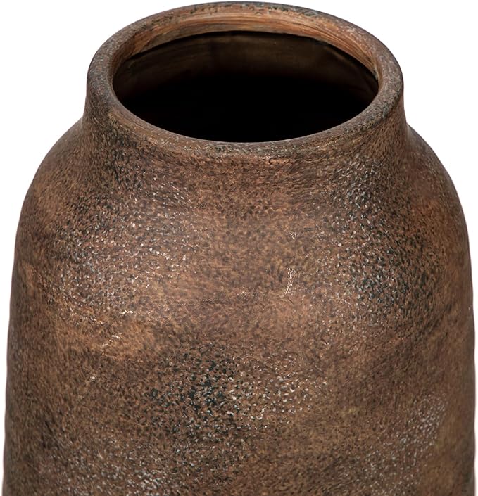 Briful 11in Rustic Ceramic Vase, Brown Vintage Flowers Vase, Extra-Large Rustic Farmhouse Vase, Whitewashed Terra Cotta Vase, Antique Pottery Pampas Vase for Home Living Room Kitchen Mantel Decor