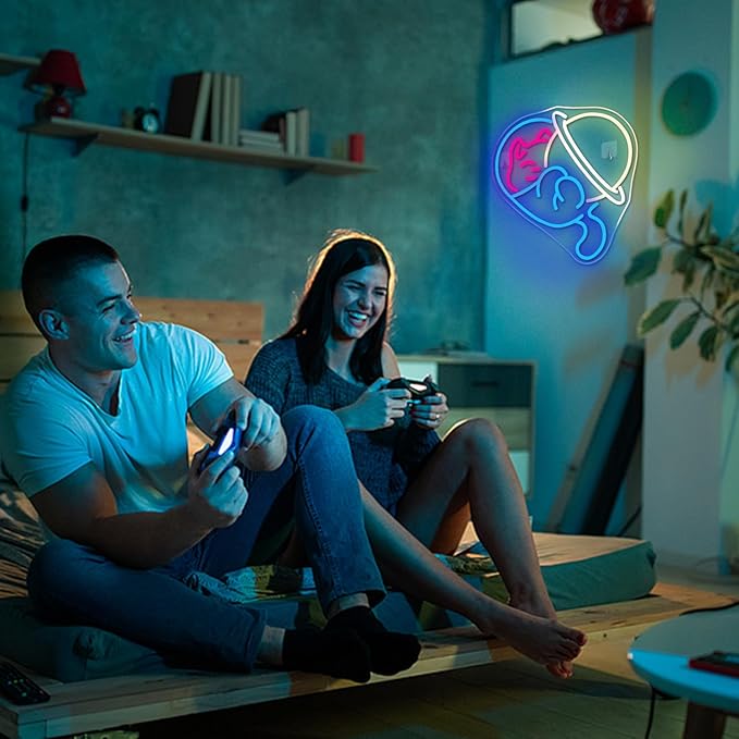 NOSUN Astronaut Cat Neon Signs - Blue Light Up Wall Decor for Bedroom Bar Party - Funny Neon Cat Sign Gifts for Kids/Adult/Women