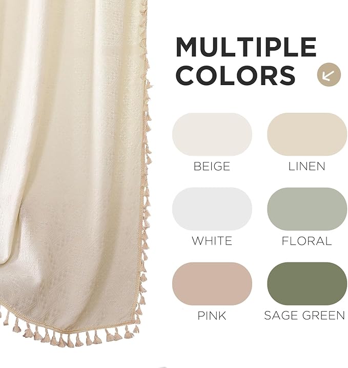 Joydeco Beige Boho Curtains 108 Inches Long 2 Panels, Super Soft Bohemian Farmhouse Curtains with Tassels, Semi Sheer Light Filtering Drapes for Bedroom Living Room (Rod Pocket, 52Wx108L)