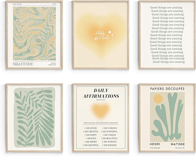 Habseligkeit Sage Green Wall Art Prints, Abstract Matisse Wall Art Exhibition Posters, Vintage Wall Art Prints, Retro Room Decor for Girl's Bedroom 8x10 inch, Unframed
