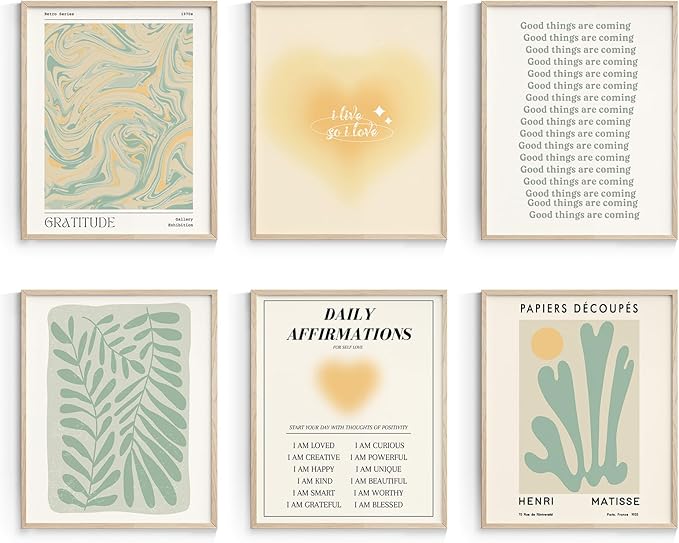 Habseligkeit Sage Green Wall Art Prints, Abstract Matisse Wall Art Exhibition Posters, Vintage Wall Art Prints, Retro Room Decor for Girl's Bedroom 11x14 inch, Unframed
