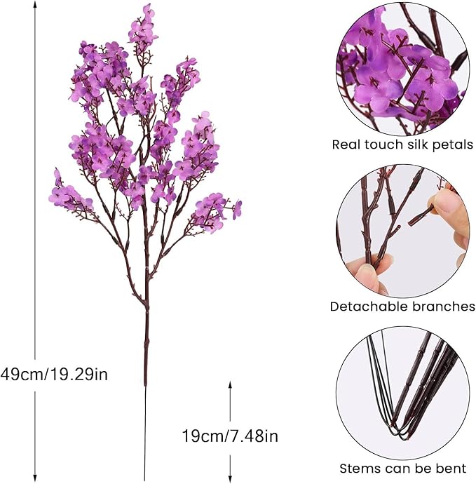 Babys Breath Artificial Flowers, 8 Bundles Real Touch Purple Fake Flowers Spring Plants Decor Silk Flower Bulk for Vase Home Wedding Indoor Outdoor Table Party Decorations