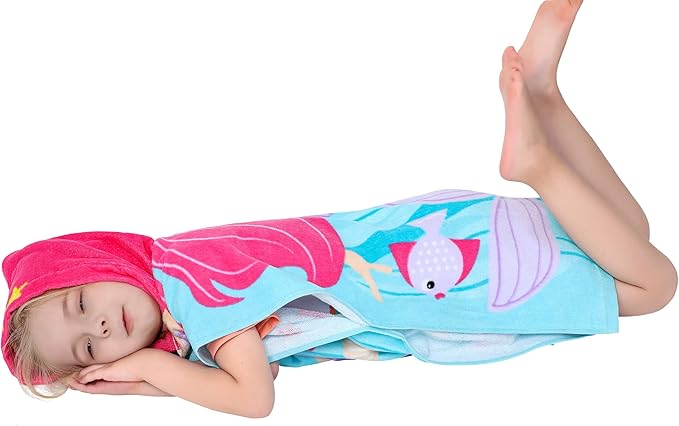 Cotton Kids??Towels with Hood for Bath Beach Pool Toddler Hooded Towel Poncho Swim Cover-ups with Drawstring Bag