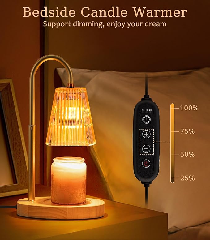 Candle Warmer Lamp with Timer: Electric Candles Wax Warmers Glass Lamps for Jar Candles Burner Adjustable Height and Dimmable Light Modern No Flame Scented Candle Warming Lantern