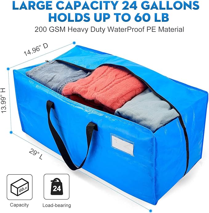AlexHome Heavy Duty Extra Large Moving Bags,Storage Totes for Moving,Reusable Plastic Moving Boxes,Packing and Moving Supplies,Cloth Containers (Set of 7)